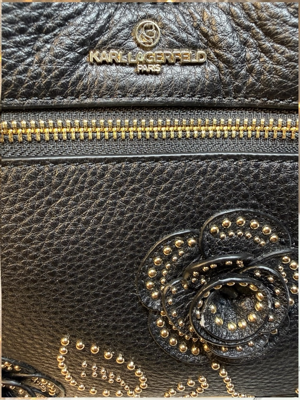 Karl Lagerfeld Paris Studded Floral Leather Shoulder Bag NWT Black - So Soft! - Picture 6 of 12